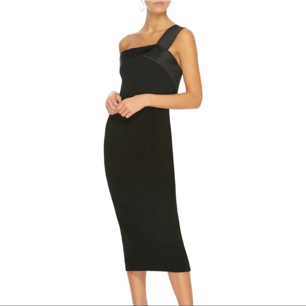 Victoria Beckham One-Shoulder Satin Trim Midi Dress | NWT | Size UK 6